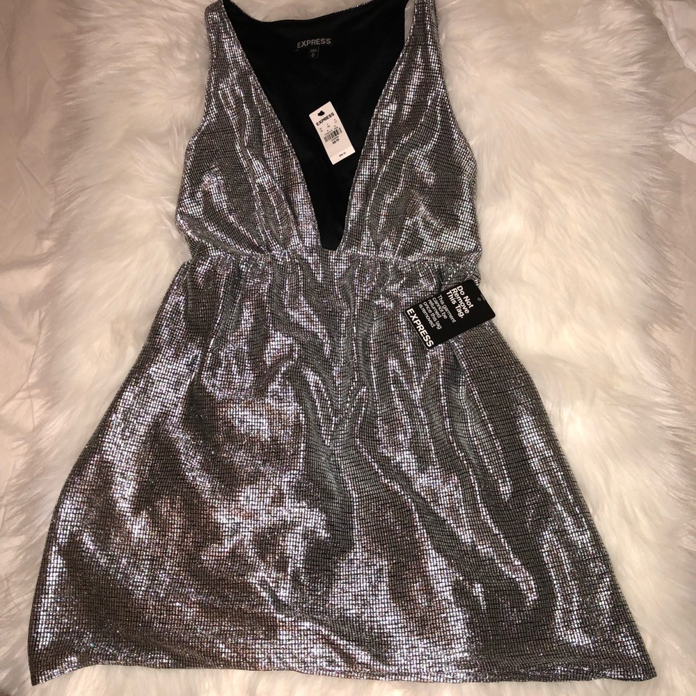 Brand New NWT NYE Express Silver Cocktail Dress